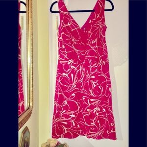 Ann Taylor 100% silk dress fuchsia white detail 6